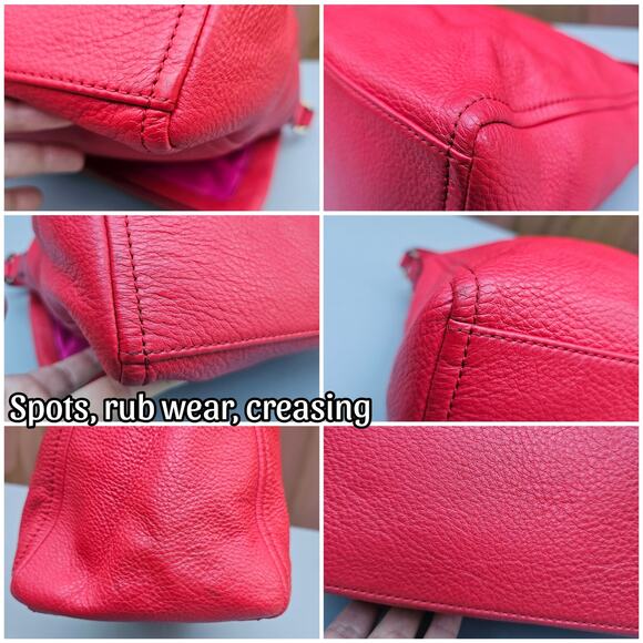 Foldover Flap Bag Kate Spade Highland Place Maria Purse Red Pebbled Leather Gold - Picture 9 of 13